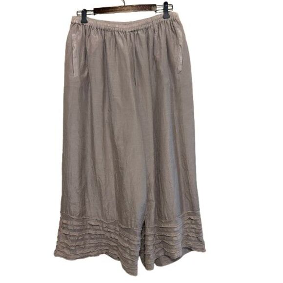 Moyuru Cotton Silk Pants Dark Beige Pull On Wide Leg Relaxed Fit Womens One Size - Picture 1 of 9